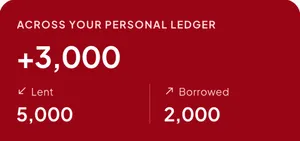Total catatan pribadi di Half Tab: 5.000 dipinjamkan dan 2.000 dipinjam