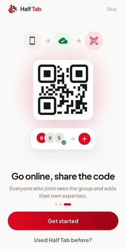 Layar Half Tab dengan kode QR untuk bergabung ke grup